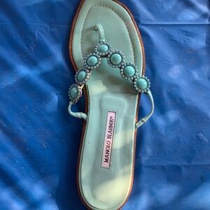 MANOLO BLAHNIK EMBELLISHED LEATHER SANDALS